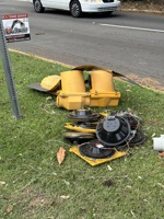 A destroyed traffic signal after Hurricane Helene.